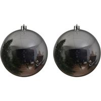 2x Grote Zilveren Kunststof Kerstballen Van 20 Cm - Glans - Zilveren Kerstboom Versiering