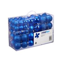 Relaxdays Kerstballen - 100x st - kobalt blauw - 3, 4 en 6 cm - glitter/mat/glans -