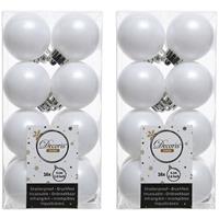 32x Winter Witte Kunststof Kerstballen 4 Cm - Mat- Onbreekbare Plastic Kerstballen - Kerstboomversiering Winter Wit