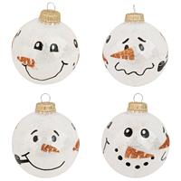 4x Luxe Glitter Witte Glazen Kerstballen Sneeuwpoppen 7 Cm - Kerstversiering/kerstdecoratie Wit