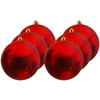 6x Grote Kerst Rode Kunststof Kerstballen Van 20 Cm - Glans - Rode Kerstboom Versiering