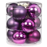 12x Paarse Glazen Kerstballen 8 Cm Glans En Mat - Kerstboomversiering Paars