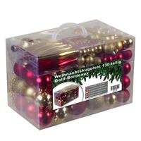 Kunststof Kerstballen Set 130 Ballen Piek Parelsnoer - Goud/bordeaux