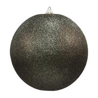 1x Zwarte Grote Decoratie Glitter Kerstballen 25 Cm - Hangdecoratie / Boomversiering Glitter Kerstballen