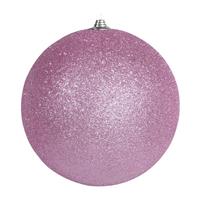 1x Roze Grote Decoratie Glitter Kerstballen 25 Cm - Hangdecoratie / Boomversiering Glitter Kerstballen