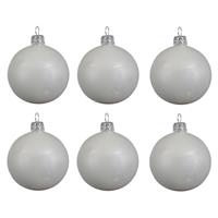 6x Winter Witte Glazen Kerstballen 6 Cm - Glans/glanzende - Kerstboomversiering Winter Wit