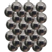 24x Zilveren Glazen Kerstballen 6 Cm - Glans/glanzende - Kerstboomversiering Zilver
