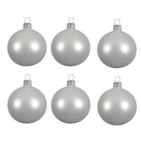 6x Winter Witte Glazen Kerstballen 6 Cm - Mat/matte - Kerstboomversiering Winter Wit