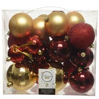 26x Kunststof Kerstballen Mix Goud-rood 6, 8, 10 Cm - Kerstversiering/kerstdecoratie