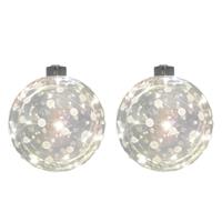 2x Glazen Decoratie Kerstballen Met 20 Led Lampjes Verlichting 12 Cm - Kerstversiering/kerstdecoratie