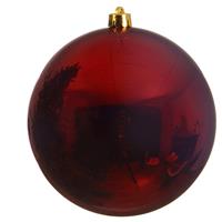 1x Grote Donkerrode Kunststof Kerstballen Van 20 Cm - Glans - Donkerrode Kerstboom Versiering