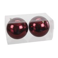 2x Grote Kunststof Kerstballen Bordeaux Rood Glanzend 15 Cm - Grote Onbreekbare Kerstballen