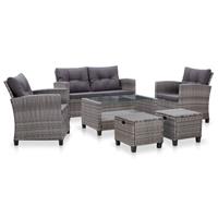 Vidaxl 6-delige Loungeset Met Kussens Poly Rattan Donkergrijs