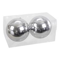 2x Grote Kunststof Kerstballen Zilver Glanzend 15 Cm - Grote Onbreekbare Kerstballen