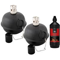 Set Van 2x Stuks Tuimeltoorts/olielamp Zwart Met Heldere Lampenolie/fakkelolie - Tuinfakkel - Olielamp - Lampolie