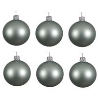 6x Mintgroene Glazen Kerstballen 6 Cm - Mat/matte - Kerstboomversiering Mintgroen