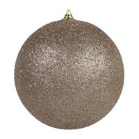 2x Champagne Grote Decoratie Glitter Kerstballen 25 Cm - Hangdecoratie / Boomversiering Glitter Kerstballen