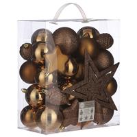 39x Kunststof Kerstballen 8 Cm Met Ster Piek Licht Koper - Kerstballen Pakket Met Piek Licht Koper