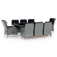 vidaXL 9-tlg. Garten-Essgruppe mit Auflagen Poly Rattan Hellgrau Grau