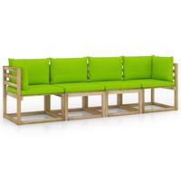 vidaXL 4-Sitzer-Gartensofa mit Hellgrünen Kissen 