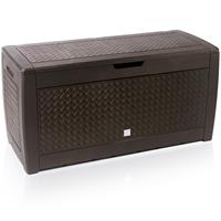 DEUBA Truhe klappbarer Deckel Haltegriffe Rollen Rattanoptik anthrazit Gartenbox Auflagenbox Kissenbox Flechtoptik - braun