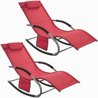 SOBUY OGS28-Rx2 2-er Set Swingliege Schaukelliege Sonnenliege Liegestuhl Gartenliege mit Tasche Gewebe in Rot