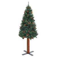 vidaXL Kerstboom met echt hout en dennenappels smal 180 cm PVC groen