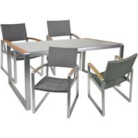 HARMS Sitz Tisch Gruppe Garten Veranda geflechtet Terrasse Aluminium Gestell klar Glas