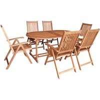 DEGAMO LAGO: Garnitur 7-teilig (6x Hochlehnersessel, 1x Ausziehtisch 180/260x100cm oval), Eukalyptus geölt, FSC-zertifiziert