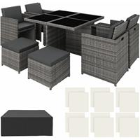 Tectake -Manhattan Tuinset-wicker Meubelset- Incl. Beschermhoes-grijs-403846