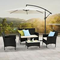 Juskys Polyrattan Gartenmöbel-Set Fort Myers – Sitzgruppe mit Tisch, Sofa & 2 Stühlen – Balkonmöbel für 4 Personen - Schwarz mit creme-weißen Polstern