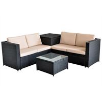MUCOLA XXL PolyRattan Sitzgruppe Garten Sofa Sitzgarnitur Gartenset Schwarz Auflagenbox