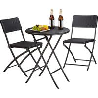 RELAXDAYS Gartenmöbel Set Bastian, klappbar, 3-teilig, Rattan-Optik, klein, HBT Tisch: 75,5 x 60 x 60 cm, schwarz