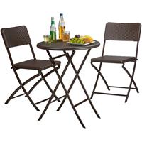 RELAXDAYS Gartenmöbel Set Bastian, klappbar, 3-teilig, Rattan-Optik, klein, HBT Tisch: 75,5 x 60 x 60 cm, braun