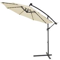 Ampelschirm led Beleuchtung 330 cm Groß Rund Solar Neigbar Kurbel Stabil Sonnenschirm Gartenschirm Terrassenschirm Garten Balkon creme - Kingsleeve