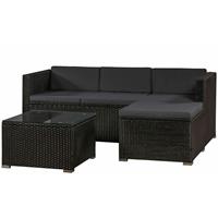 Juskys Polyrattan Lounge Punta Cana M – Sitzgruppe für 3-4 Personen – Schwarz / Grau – Gartenmöbel Set / Gartenlounge mit Sofa, Tisch & Hocker - 