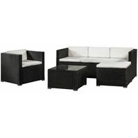 Juskys Polyrattan Lounge Punta Cana L – Sitzgruppe für 4-5 Personen – Schwarz / Creme – Gartenmöbel Set / Gartenlounge mit Sofa, Sessel, Tisch & Hocker