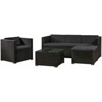 Juskys Polyrattan Lounge Punta Cana L – Sitzgruppe für 4-5 Personen – Schwarz / Grau – Gartenmöbel Set / Gartenlounge mit Sofa, Sessel, Tisch & Hocker