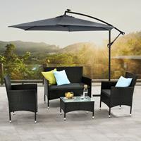 Juskys Polyrattan Gartenmöbel-Set Fort Myers – Sitzgruppe mit Tisch, Sofa & 2 Stühlen – Balkonmöbel für 4 Personen - Schwarz mit grauen Polstern - 