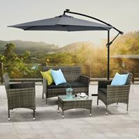 Juskys Polyrattan Gartenmöbel-Set Fort Myers – Sitzgruppe mit Tisch, Sofa & 2 Stühlen – Balkonmöbel für 4 Personen - Grau-meliert mit grauen Polstern