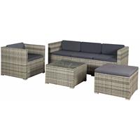 Juskys Polyrattan Lounge Punta Cana L – Sitzgruppe für 4-5 Personen – Grau-meliert – Gartenmöbel Set / Gartenlounge mit Sofa, Sessel, Tisch & Hocker - 