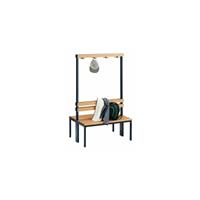 Wolf Garderobebank, dubbelzijdig, lengte 1000 mm, beukenhouten lijsten, 2 x 4 dubbele haken