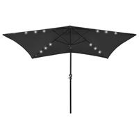 VIDAXL Sonnenschirm mit LEDs und Stahl-Mast Schwarz 2x3 m