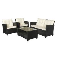 Outsunny poly-rotan zitset 4-delig Zitgroep tuinmeubel set lounge metaal zwart | Aosom Netherlands