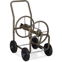 RELAXDAYS Schlauchwagen XL, fahrbare Schlauchtrommel Metall, 2x 3/4' Anschlüsse, für 60m Schlauch, 90° Abrollen, braun