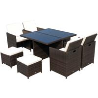 Outsunny Polyrattan Sitzgruppe Essgruppe 21 tlg. mit Kissen Alu Braun - braun/cremeweiß - 