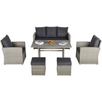 Outsunny Poly Rattan Sitzgruppe 6 tlg. Garten Essgruppe Sofa-Set Sofa Lounge Hocker Grau - grau - 