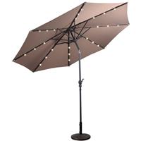 costway Ijzeren Tuinparasol met LED Verlichting Buitenparasol Ø300cm Bruin