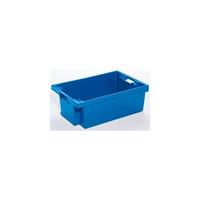 Nestbare stapelbak van HDPE, inhoud 32 l, wanden en bodem dicht, blauw