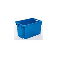 Nestbare stapelbak van HDPE, inhoud 60 l, wanden en bodem dicht, blauw